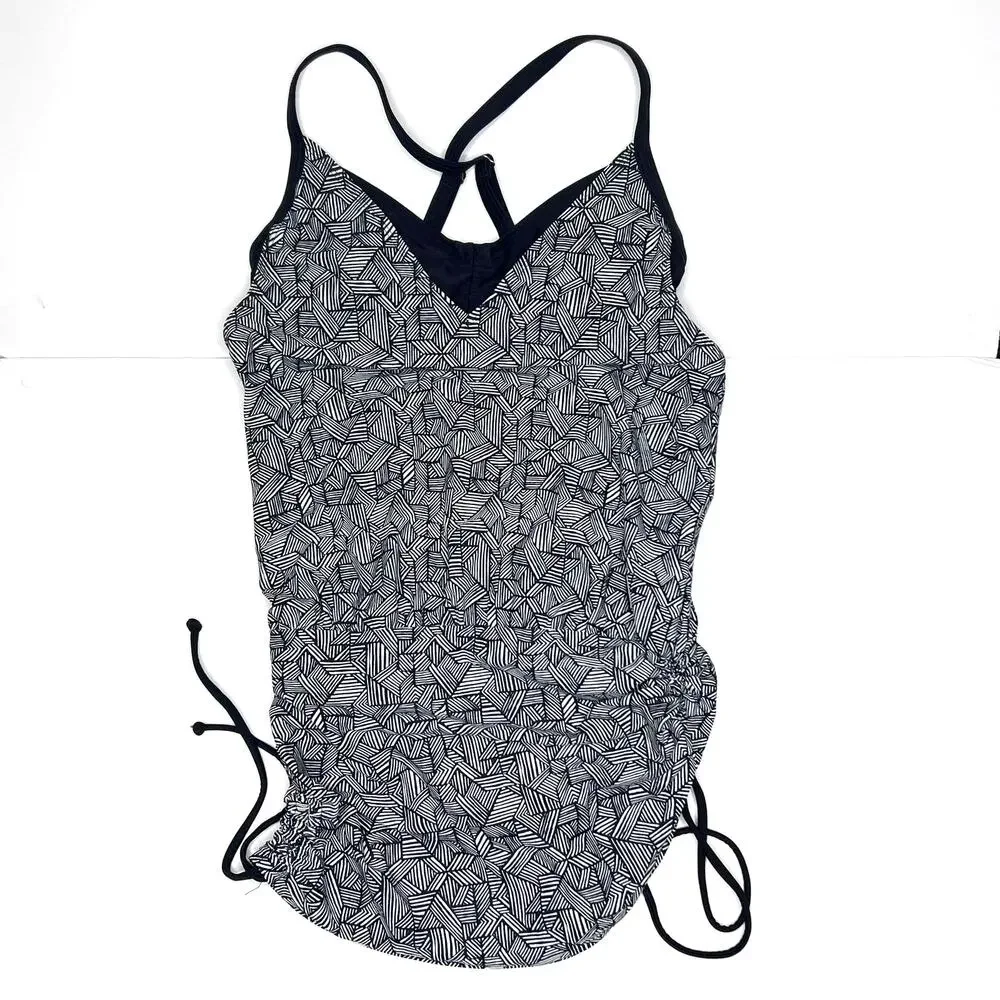 Athleta Laguna Side Scrunch Black and White Tankini Size 32 B/C